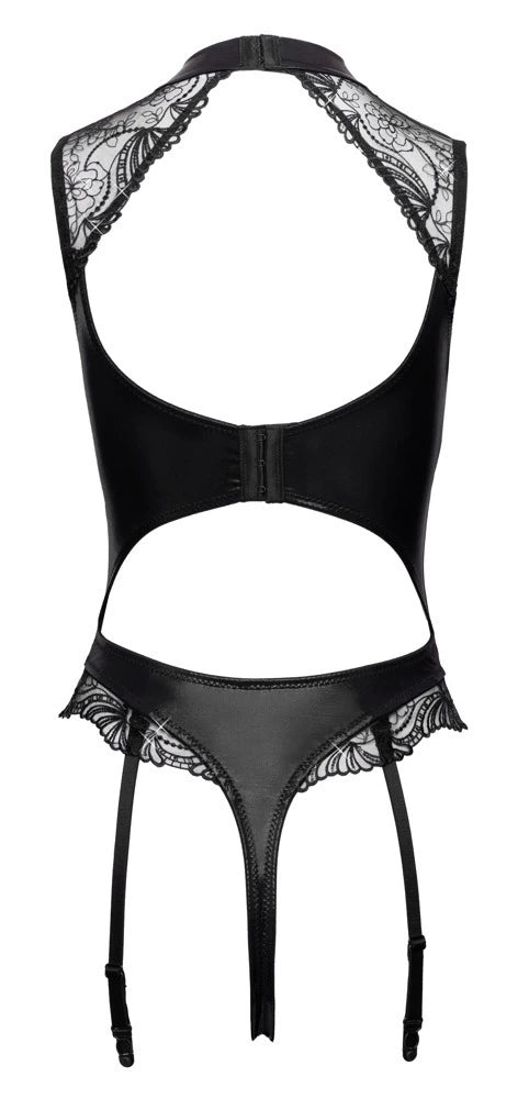 Cottelli Lingerie Straps-Riobody ouvert, edler Wetlook & bestickter Tüll – freigestellte Rückansicht