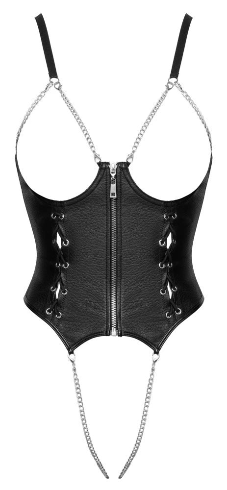 Cottelli Lingerie Busenfreier Body ouvert aus weichem Lederimitat – freigestellte Vorderansicht