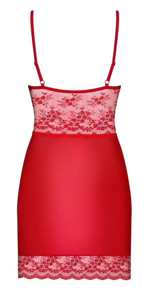 Obsessive Lovica Dessouskleid Rot – rückseitige Ansicht mit Spitzendetails, transparentem Mesh und verstellbaren Trägern