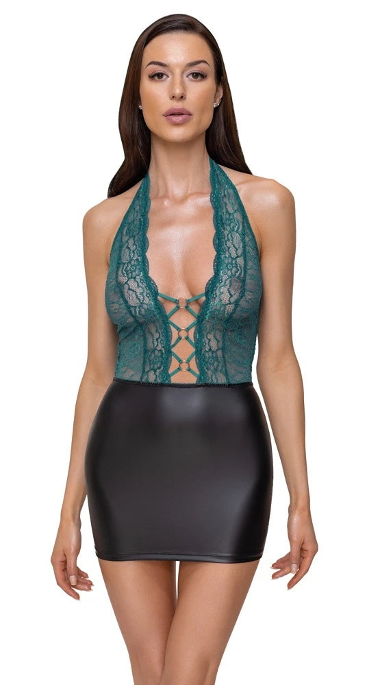 Cottelli Lingerie - Teiltransparentes Kleid Schwarz/Grün