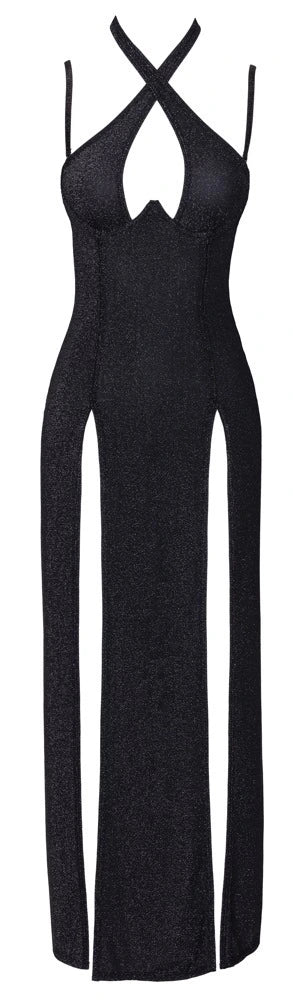 Cottelli Party - Langes schwarzes Kleid mit Silberglitzer