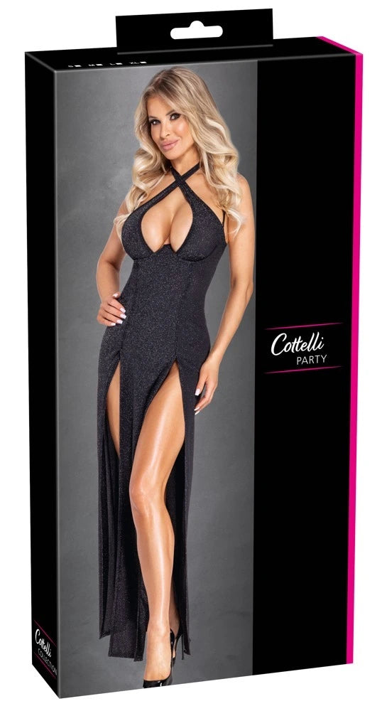 Cottelli Party - Langes schwarzes Kleid mit Silberglitzer