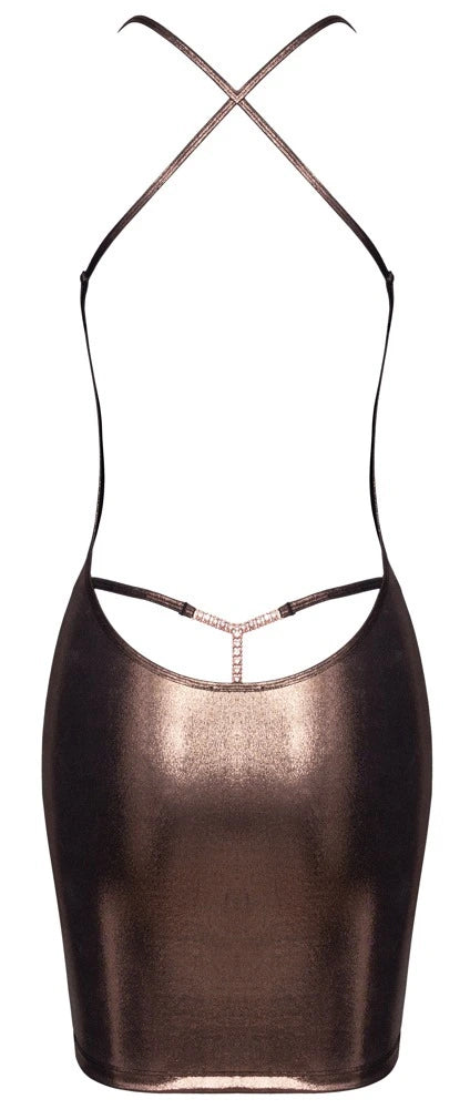 Cottelli Party Minikleid Neckholder Rückenansicht, irisierendes Roségold-Kupfer, String-Detail, überkreuzte Träger