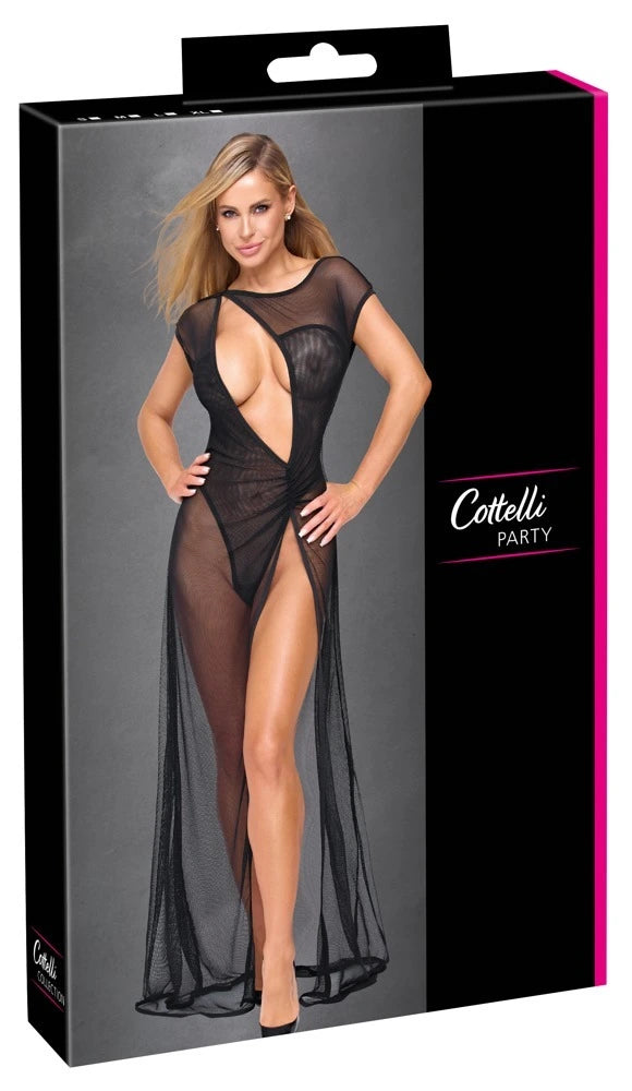 Cottelli Party - Schmales, langes Netzkleid mit eingenähtem Body Schwarz