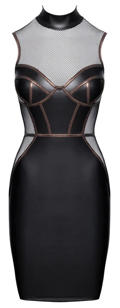 Cottelli Midikleid schwarz, Mattlook mit Netzausschnitt, Corsagen-Optik, figurbetontes Partykleid in elegantem Luxus-Design