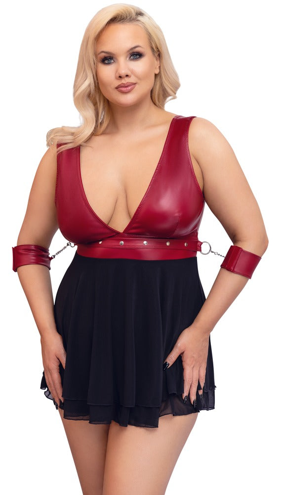 Cottelli Bondage - Babydoll Schwarz/Rot Queensize – Kurzes Babydoll