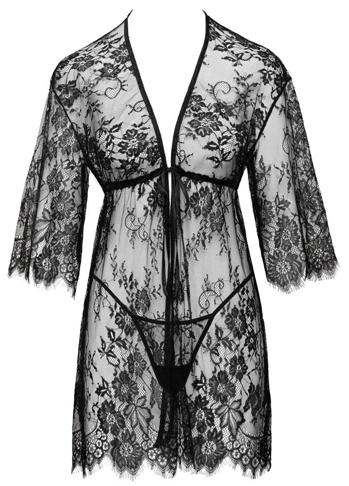 Cottelli Lingerie Kurzer Kimono inklusive String – freigestellte Vorderansicht