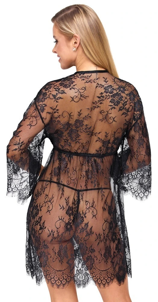 Cottelli Lingerie Kurzer Kimono inklusive String – getragene Rückansicht