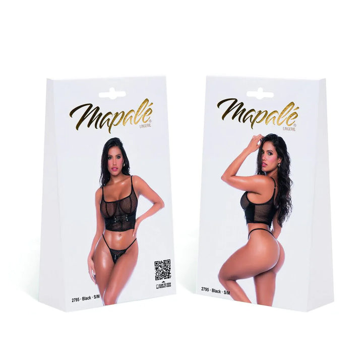Mapalé Lace-Up Mesh Dessous Set – Zweiteiliges Bustier-Set in Schwarz