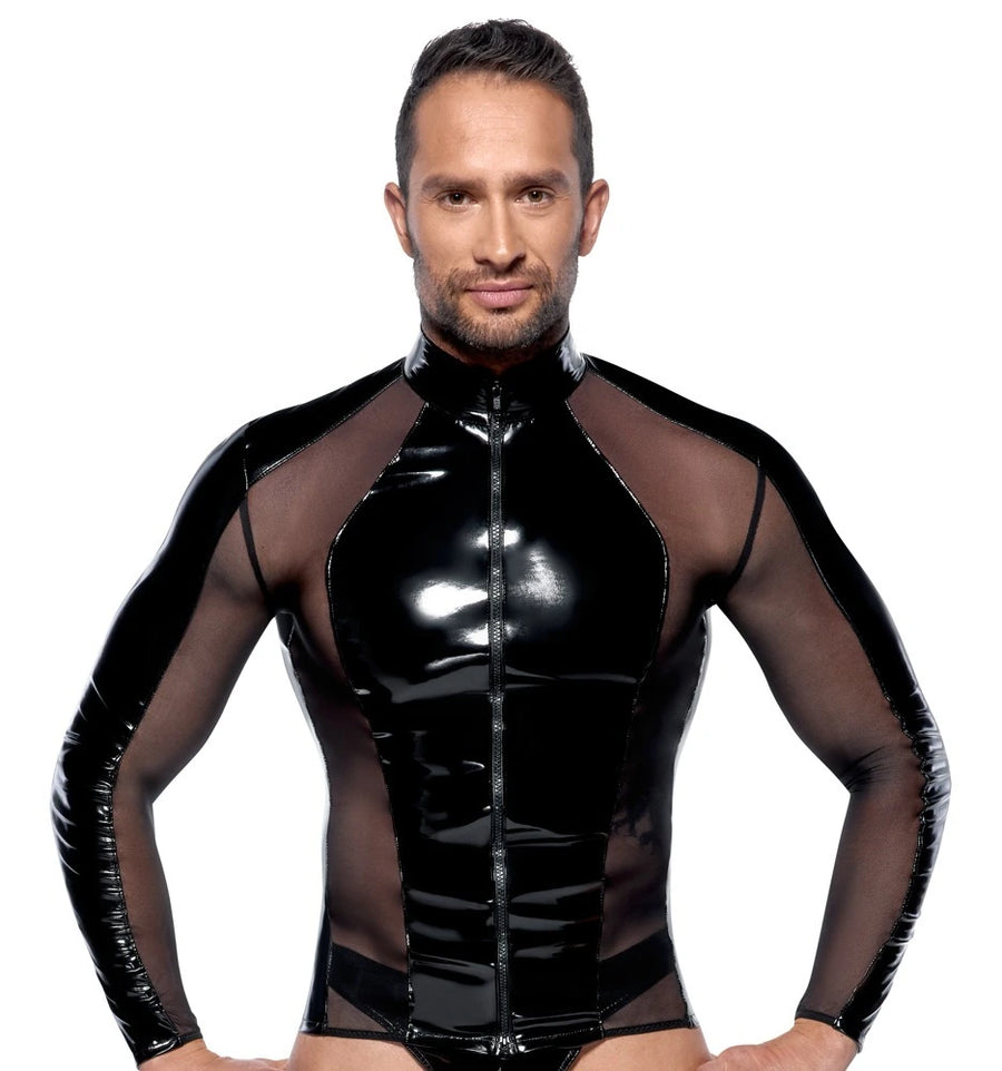 Black Level - teiltransparentes Herrnshirt aus Lack schwarz