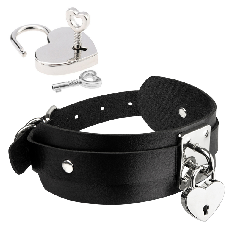Kinky Diva Herzschloss-Halsband Schwarz/Silber – Detail