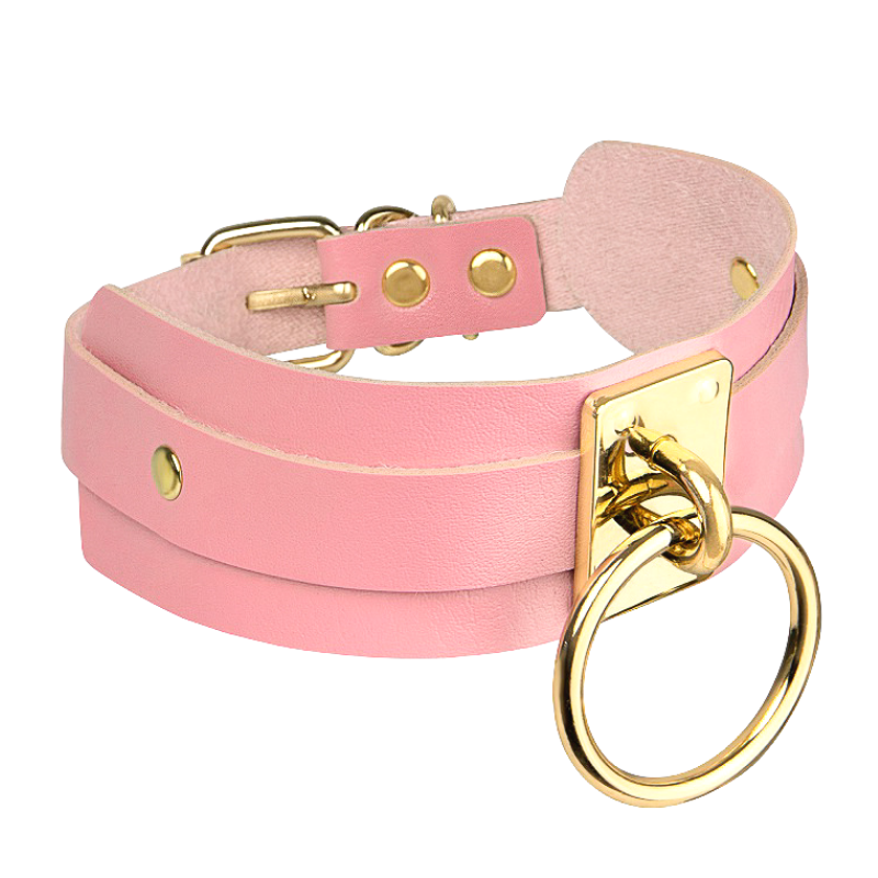 Kinky Diva O-Ring Halsband Rosa/Gold – Detail