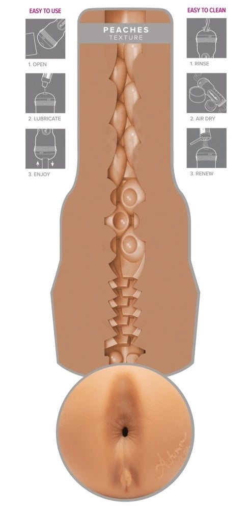 Fleshlight Autumn Falls Peaches Masturbator mit detaillierter Peaches-Textur in hautfarbenem Design, inklusive Pflegeanleitun