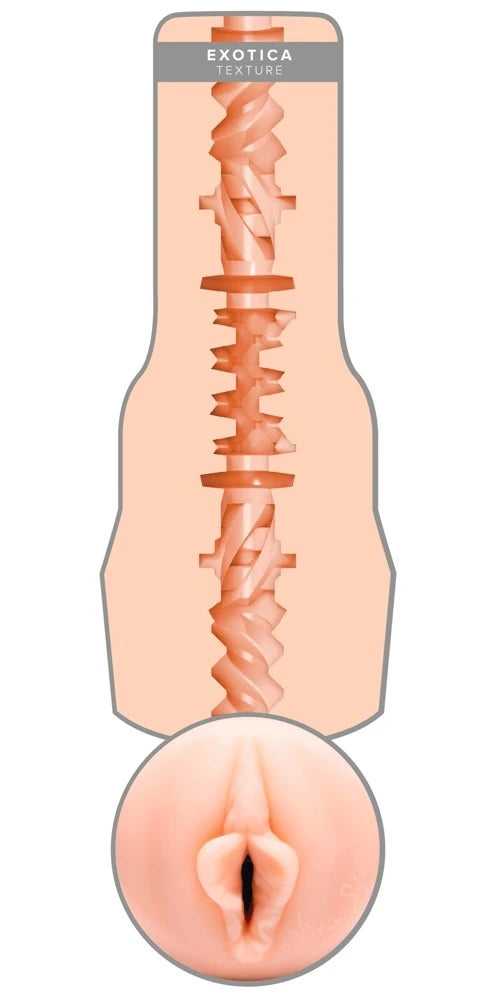Fleshlight Vina Sky Exotica Masturbator mit Exotica-Texturkanal in Hautton, detaillierte Innenstruktur-Ansicht