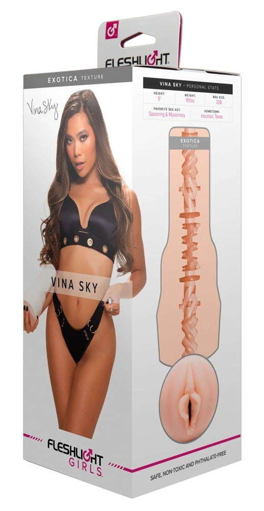 Fleshlight Girls Vina Sky Exotica Masturbator in Hautfarbe mit strukturiertem Kanal, hochwertiges Silikonmaterial