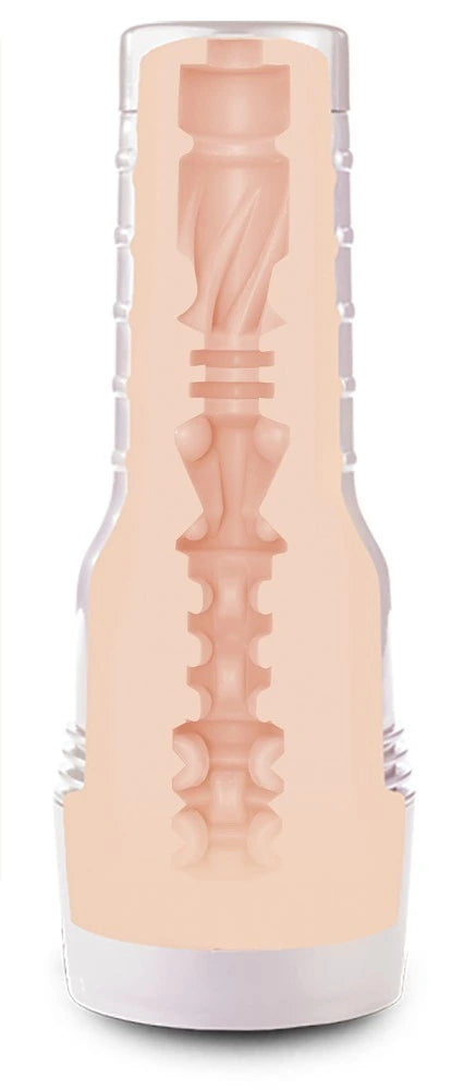 Fleshlight Elsa Jean Treat Masturbator in Hautton mit strukturiertem Innenkanal und transparentem Gehäuse