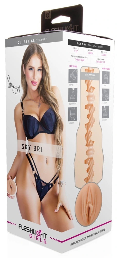 Fleshlight Girls Sky Bri Celestial Masturbator in Hautton mit detaillierter Innenstruktur und originaler Vagina-Öffnung