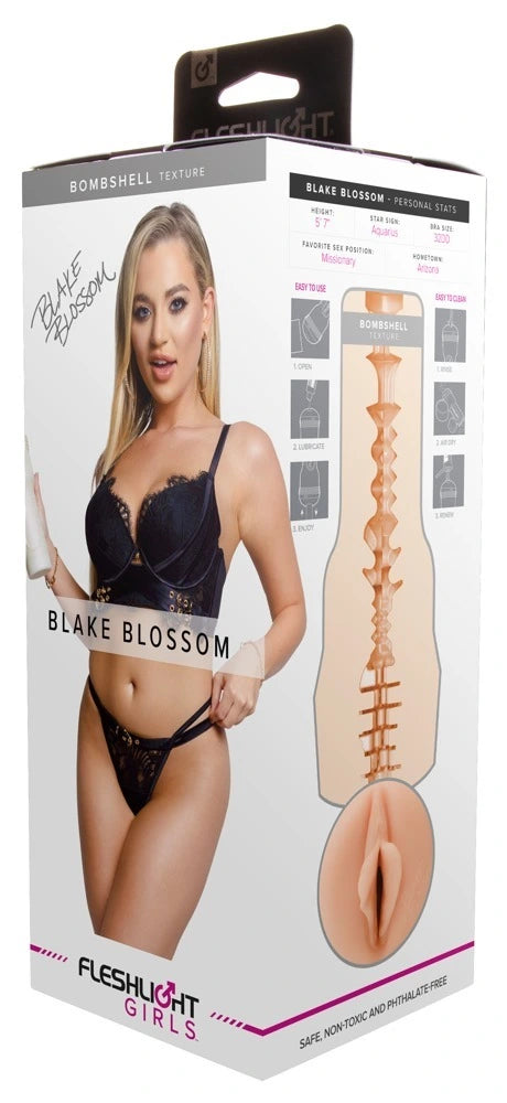 Fleshlight Blake Blossom Bombshell Masturbator, hautfarbenes SuperSkin-Material, Vagina-Öffnung, Bombshell-Textur