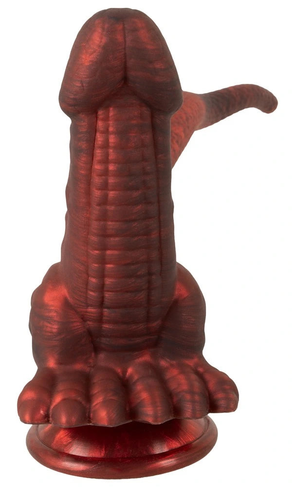 Beasty Cocks Panthera Doppeldildo in Dunkelrot, Fantasy-Design mit Saugfuß aus Premium-Silikon