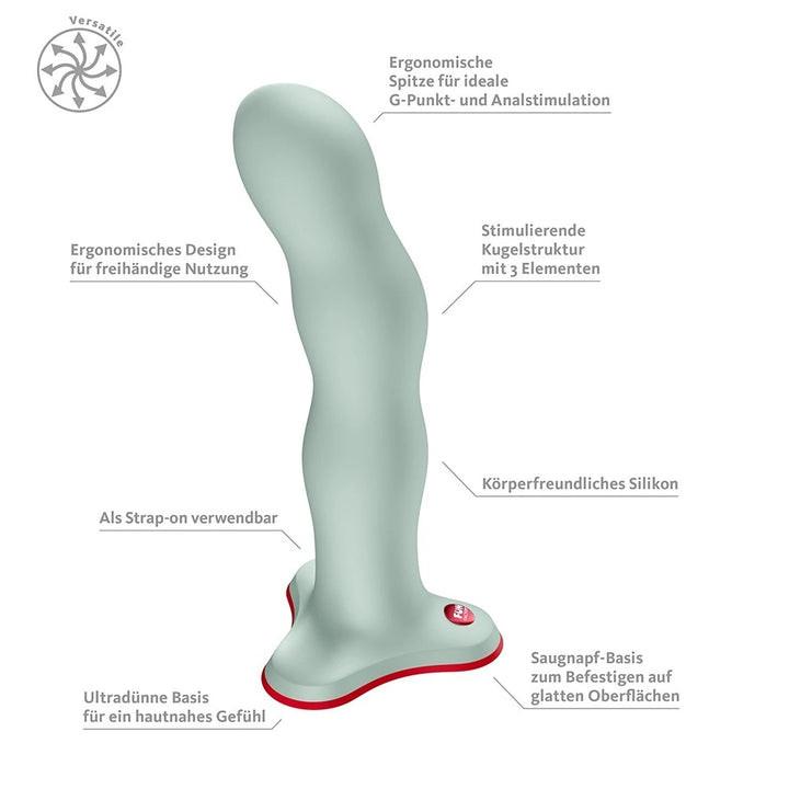 Fun Factory Bouncer Dildo in Mintgrün, körpersicheres Silikon, ergonomische Kugelstruktur, Saugnapf-Basis, G-Punkt-Stimulatio