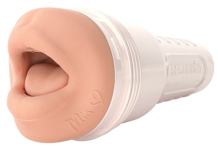 Fleshlight Mia Malkova Masturbator Headshot Mund in Hautfarbe mit transparentem Gehäuse aus Premium-Material