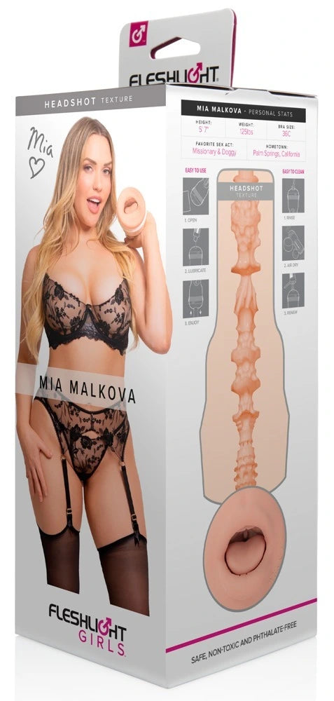 Fleshlight Girls Mia Malkova Masturbator Headshot in hautfarben, Originalverpackung mit Headshot-Textur