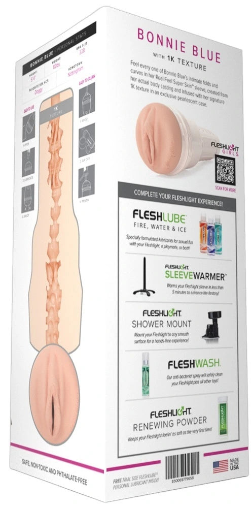 Fleshlight Girls Bonnie Blue Masturbator, Original Vagina, hautfarben, Real Feel Super Skin, 1K Textur, Made in USA