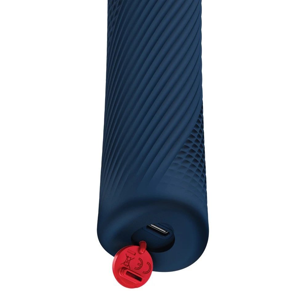Fun Factory VIM Massagestab in Marineblau, strukturierte Silikonoberfläche, USB-C Ladeport, Premium-Qualität