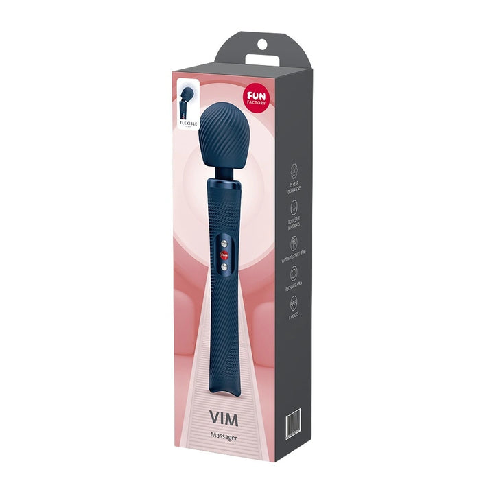 Fun Factory VIM Massagestab in Dunkelblau – wiederaufladbarer Premium-Vibrator mit flexiblem Kopf, 8 Modi