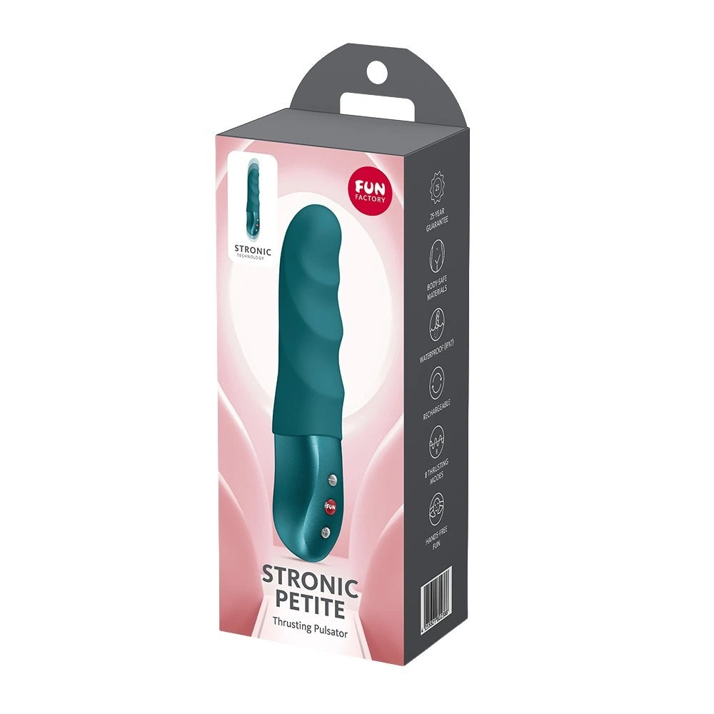 Fun Factory STRONIC PETITE Stoßvibrator in Petrol, Verpackung mit 8 Thrusting-Modi, wasserdicht, wiederaufladbar
