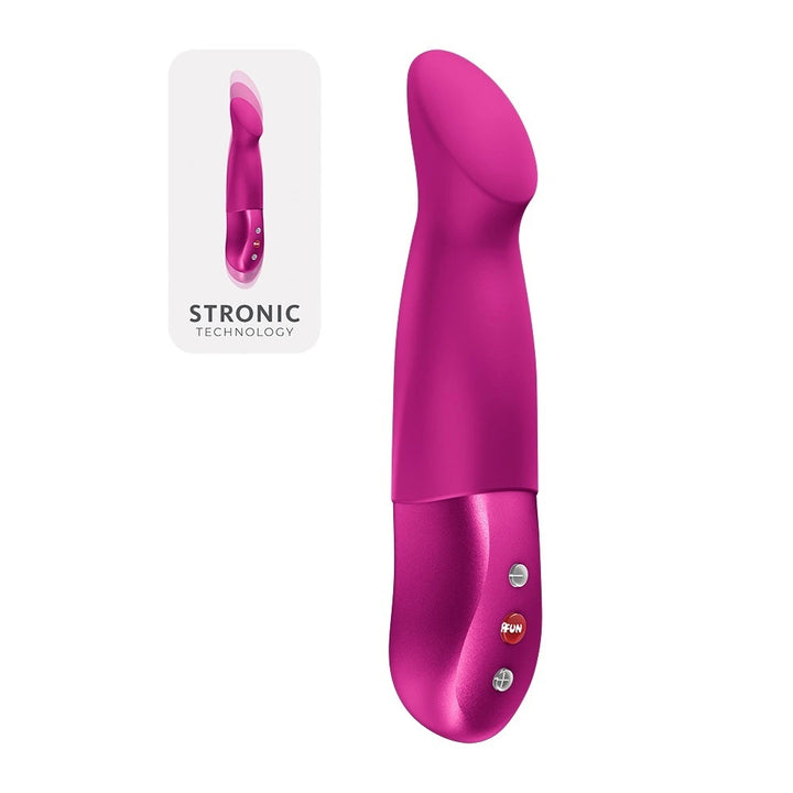 Fun Factory STRONIC SUNDAZE Stoßvibrator in Pink, Silikon, geschwungene Form mit metallischem Griff und Stronic-Technologie
