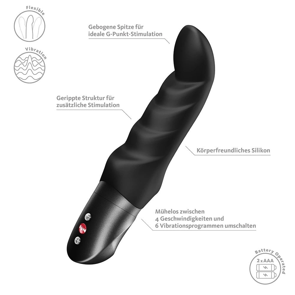 Fun Factory ABBY G Vibrator in Schwarz – flexibler G-Punkt-Vibrator aus Silikon mit gerippter Struktur