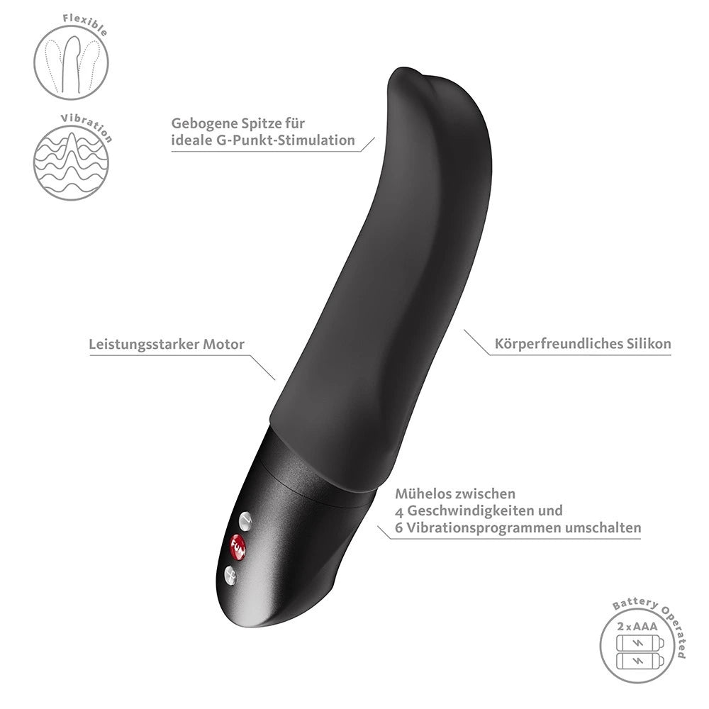Fun Factory DIVA DOLPHIN G-Punkt-Vibrator in Schwarz, gebogene Silikon-Spitze, 4 Stufen, 6 Programme, batteriebetrieben