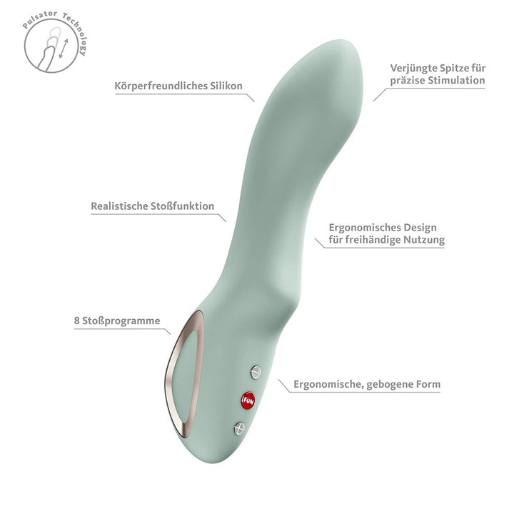 Fun Factory STRONIC DIVE Stoßvibrator in Salbeigrün, ergonomisches Silikon-Design mit 8 Programmen und präziser Spitze