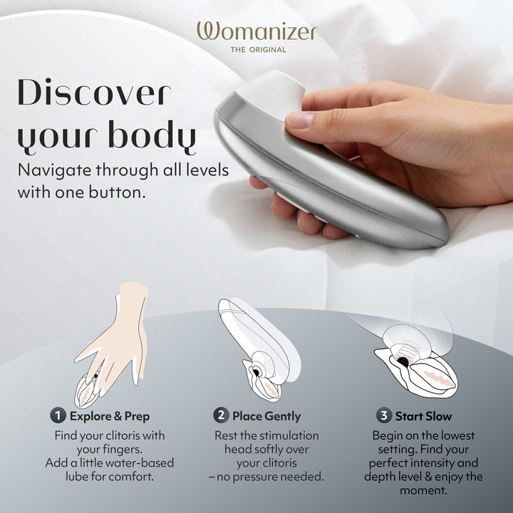 Womanizer Pro Klitorisstimulator mit 11 Intensitäten – Silber