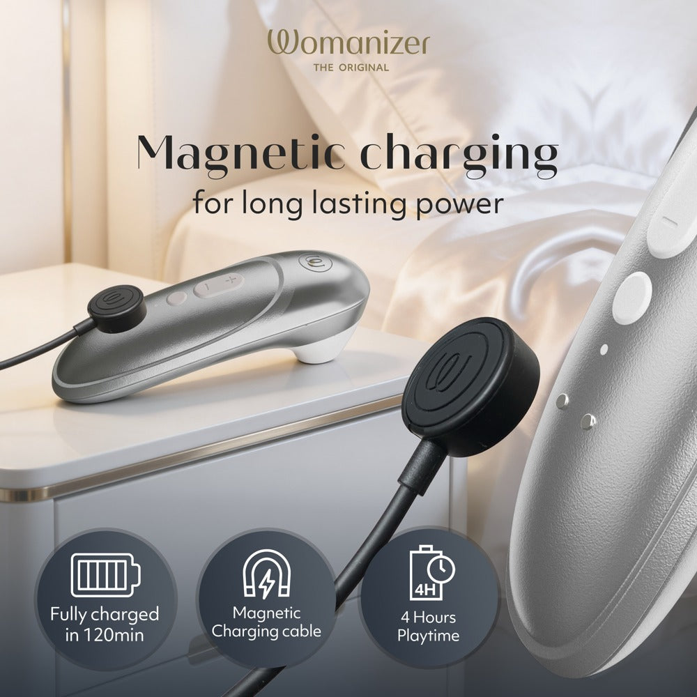 Womanizer Pro Klitorisstimulator mit 11 Intensitäten – Silber