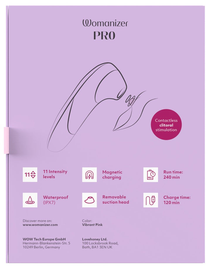 Womanizer Pro Klitorisstimulator mit 11 Intensitäten – Pink