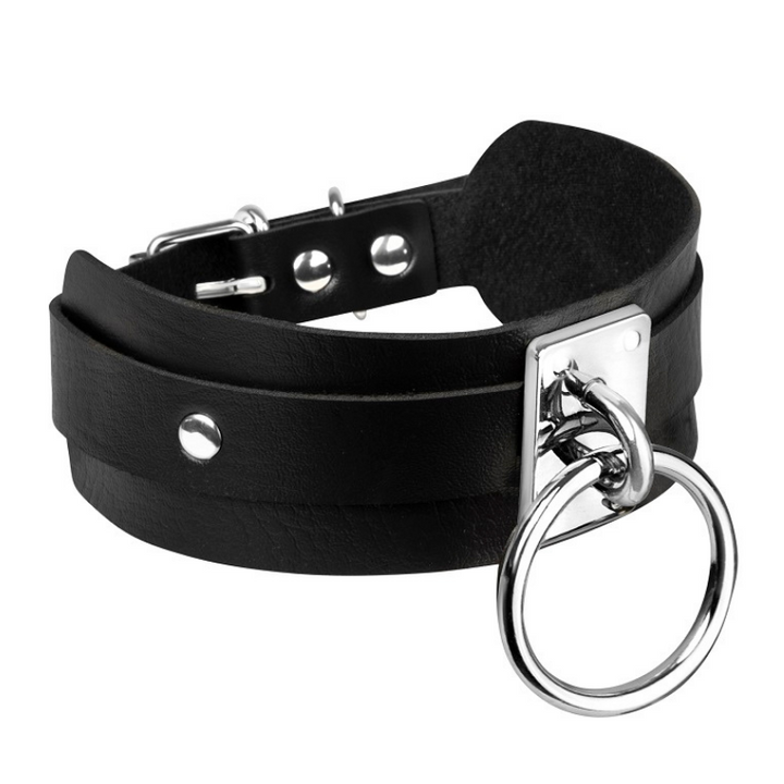 Kinky Diva O-Ring Halsband Schwarz/Silber – Detail