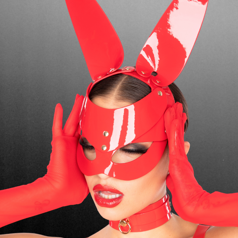 Kinky Diva High Gloss Bunny Maske Rot/Gold