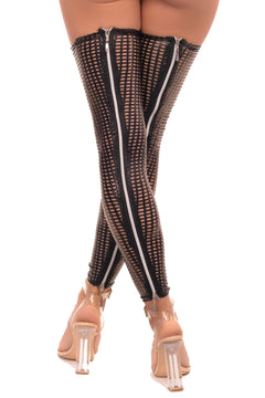 7Heaven Perforierte Straps-Strümpfe Schwarz – Wetlook Stockings 58 cm