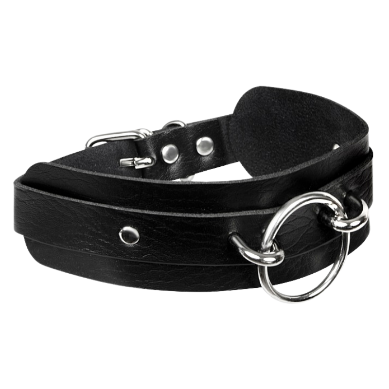 Kinky Diva O-Ring Front Halsband Schwarz/Silber – Detail