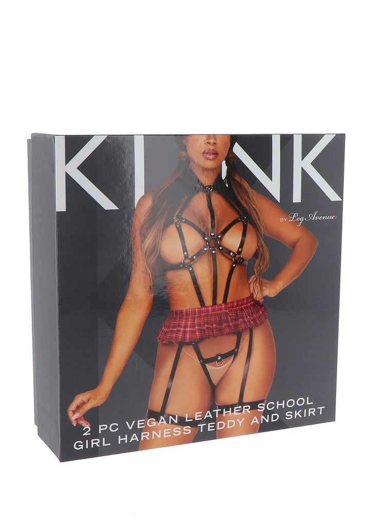 Kink Vegan Leather Harness with Collar and Skirt 5