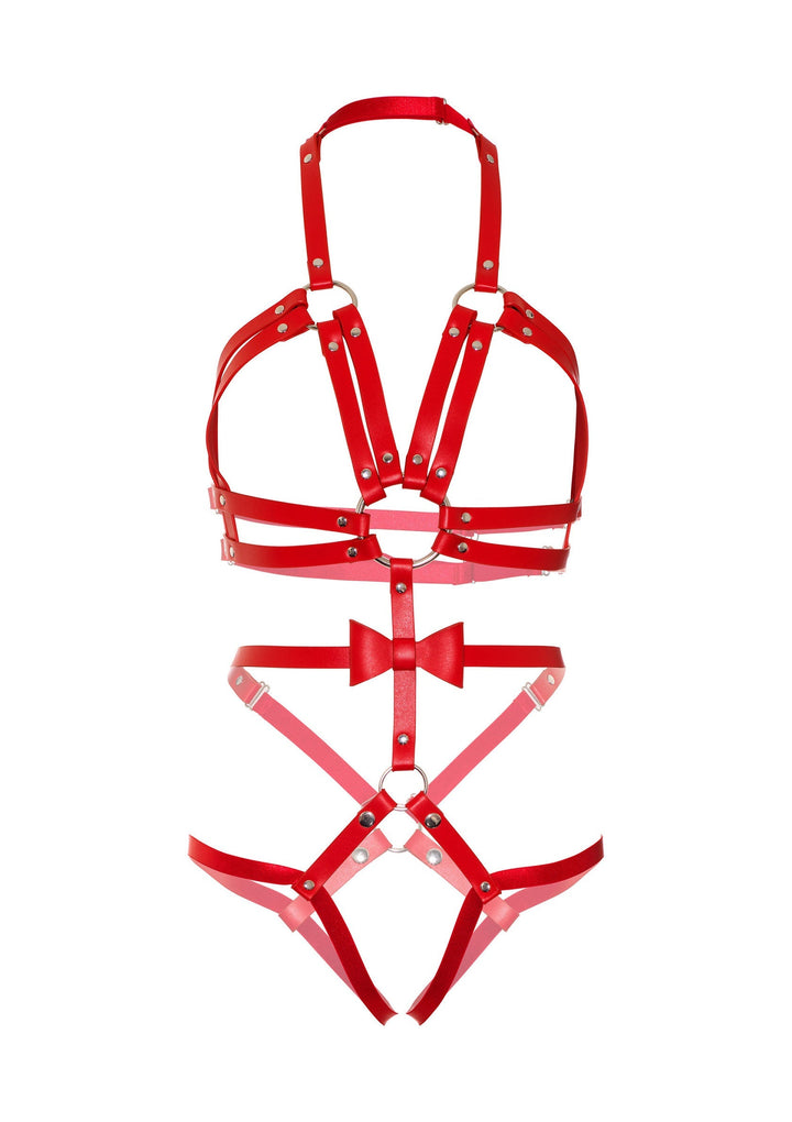 Kink Vegan Leather Harness with Bow 2