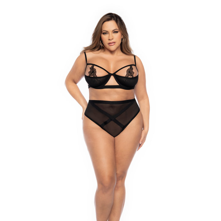 Mapalé - "Rylee Sheer Applique" zweiteiliges Set Queen Size schwarz