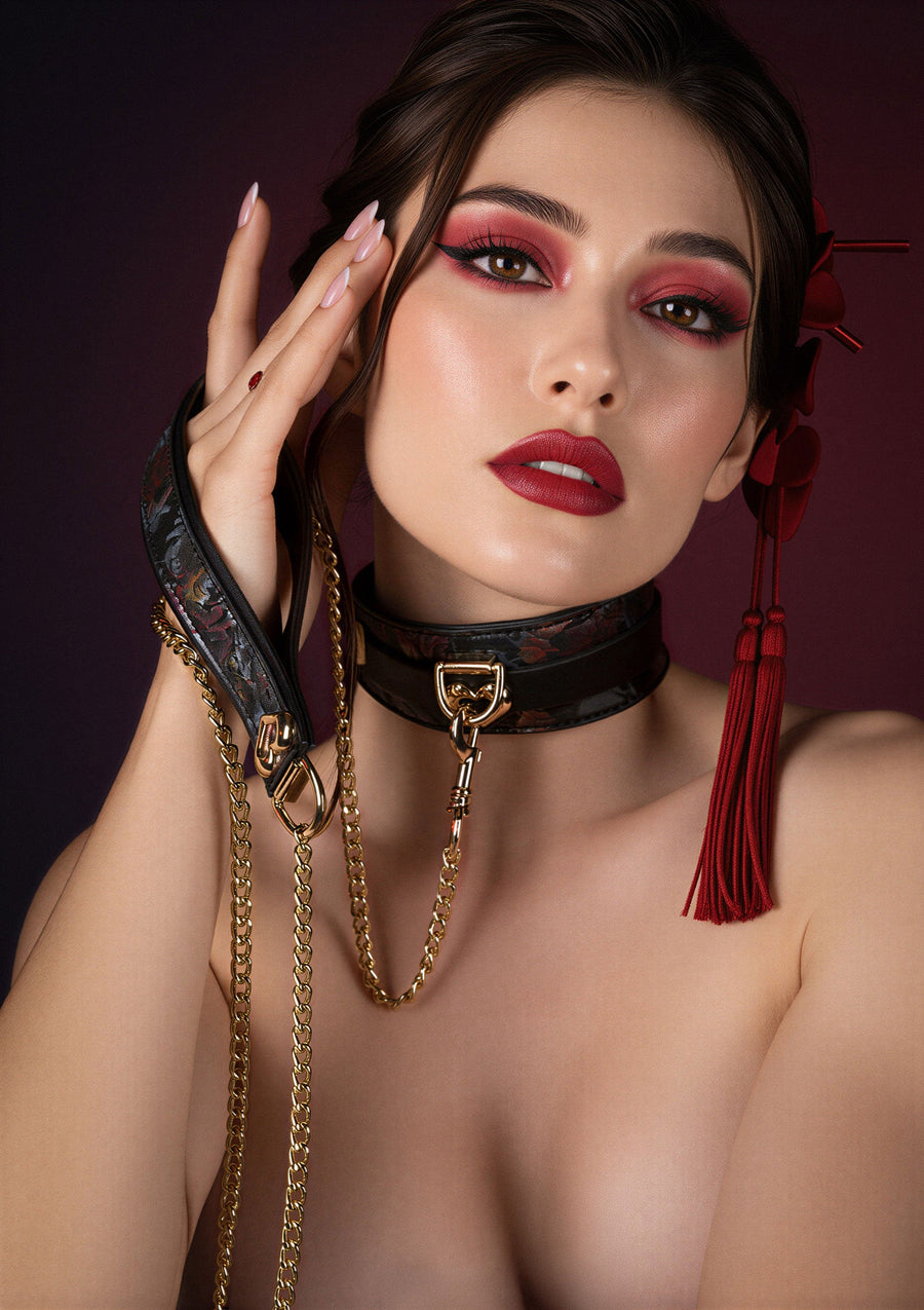 Geisha Floral Jacquard Collar & Leash – Halsband mit Führleine