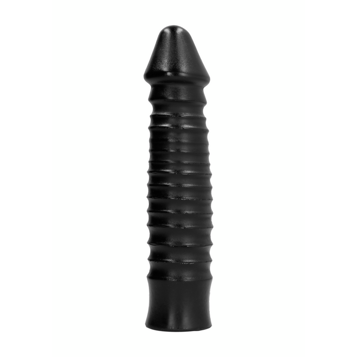 All Black Dildo AB29 26 cm, tief geripptes PVC, mattschwarze Oberfläche, flexibel, anatomische Form