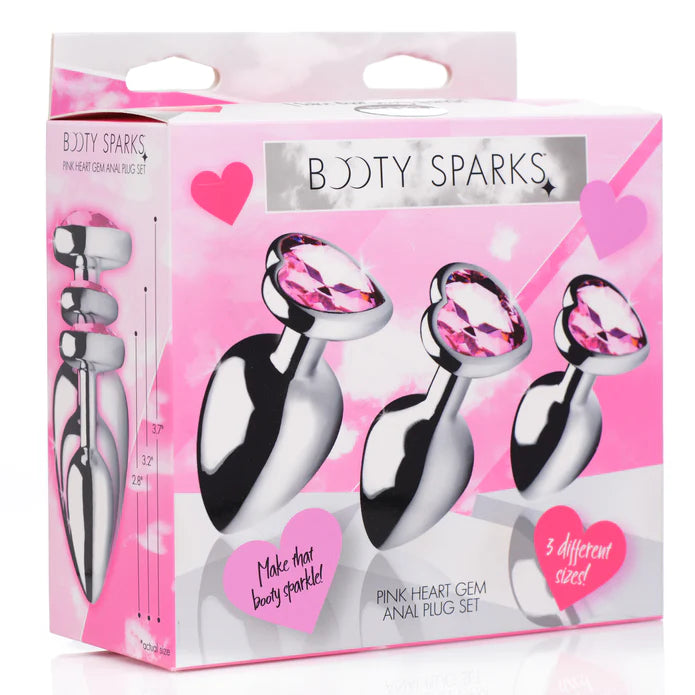 Booty Sparks - Analplug Set aus Aluminium mit pinken Herzsteinen