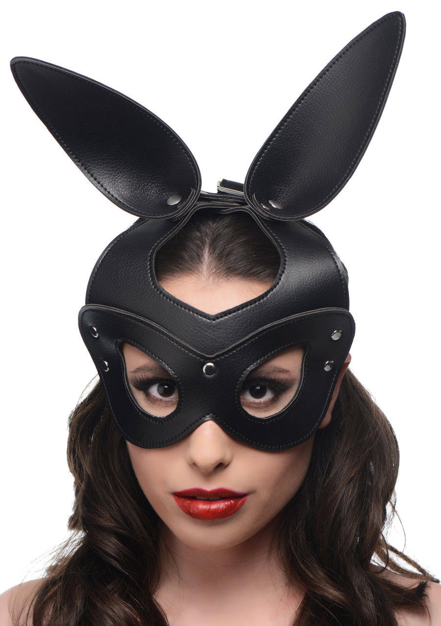 Master Series Bad Bunny Kopfharness Schwarz – Petplay Hasenmaske aus veganem PU-Leder mit Hasenohren