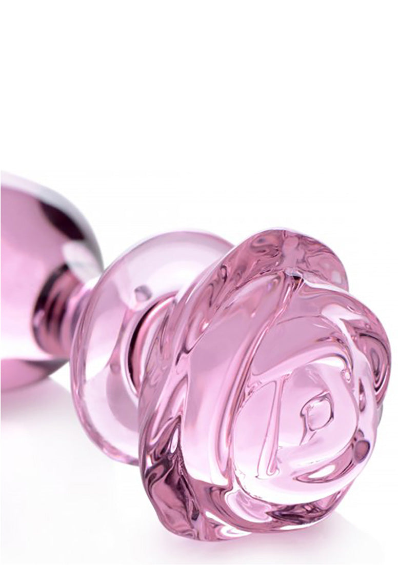 Booty Sparks - Analplug "Pink Rose" aus Glas groß rosa