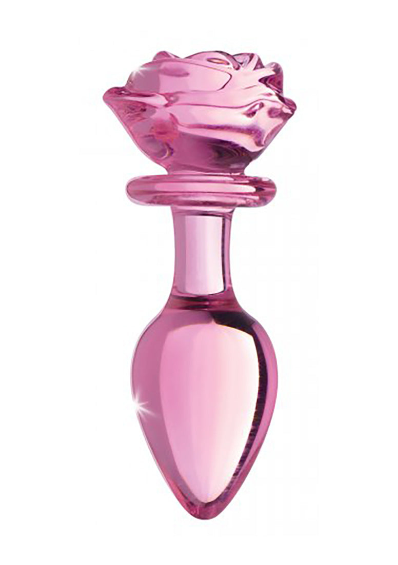 Booty Sparks - Analplug "Pink Rose" aus Glas groß rosa